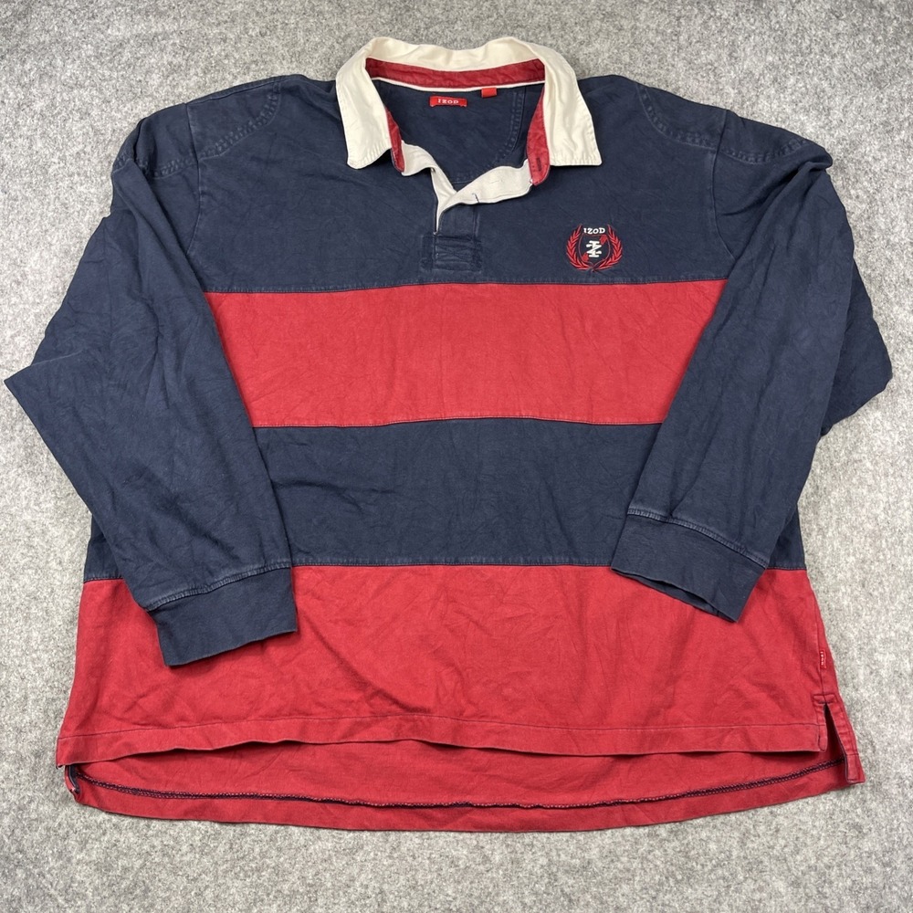 Vintage Y2K IZOD Rugby Shirt Men's 3XL Blue Red Heavy Polo Retro‎ Embroided Logo